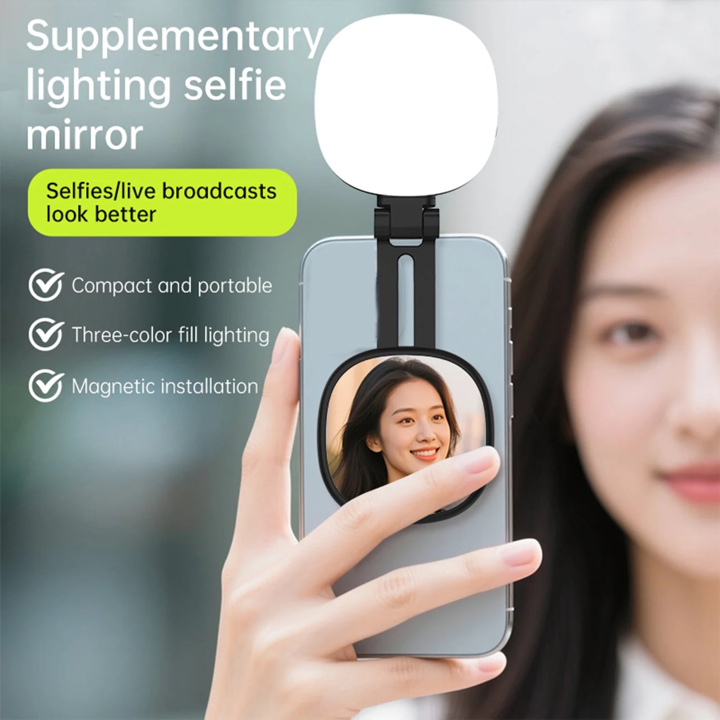 Magnetic Selfie LED Ring Light with Mirror